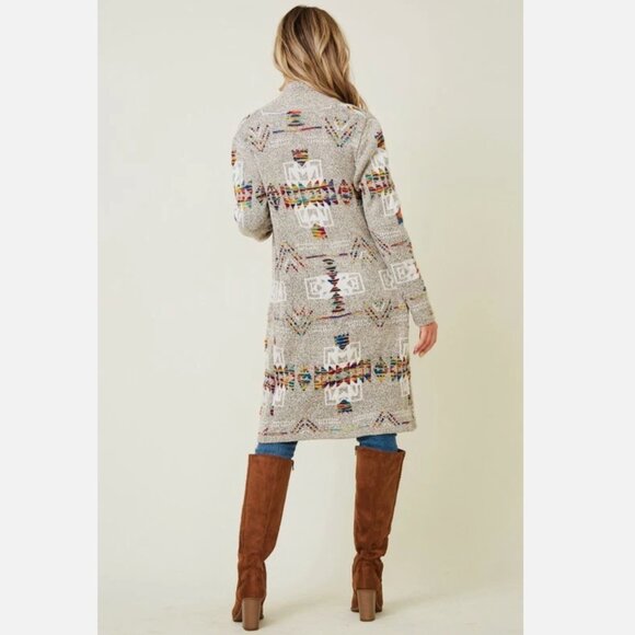 Aztec Tribal Coatigan Cardigan Western Boho Yellowstone Sweater On Blue large - Picture 9 of 11